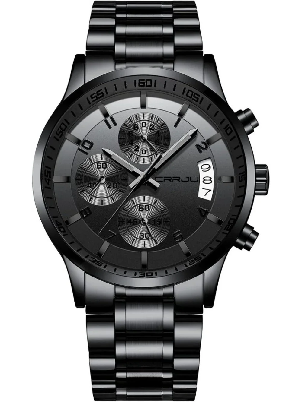 Men's All Black Analog Quartz Stainless Steel Waterproof Chronograph Wrist Watch